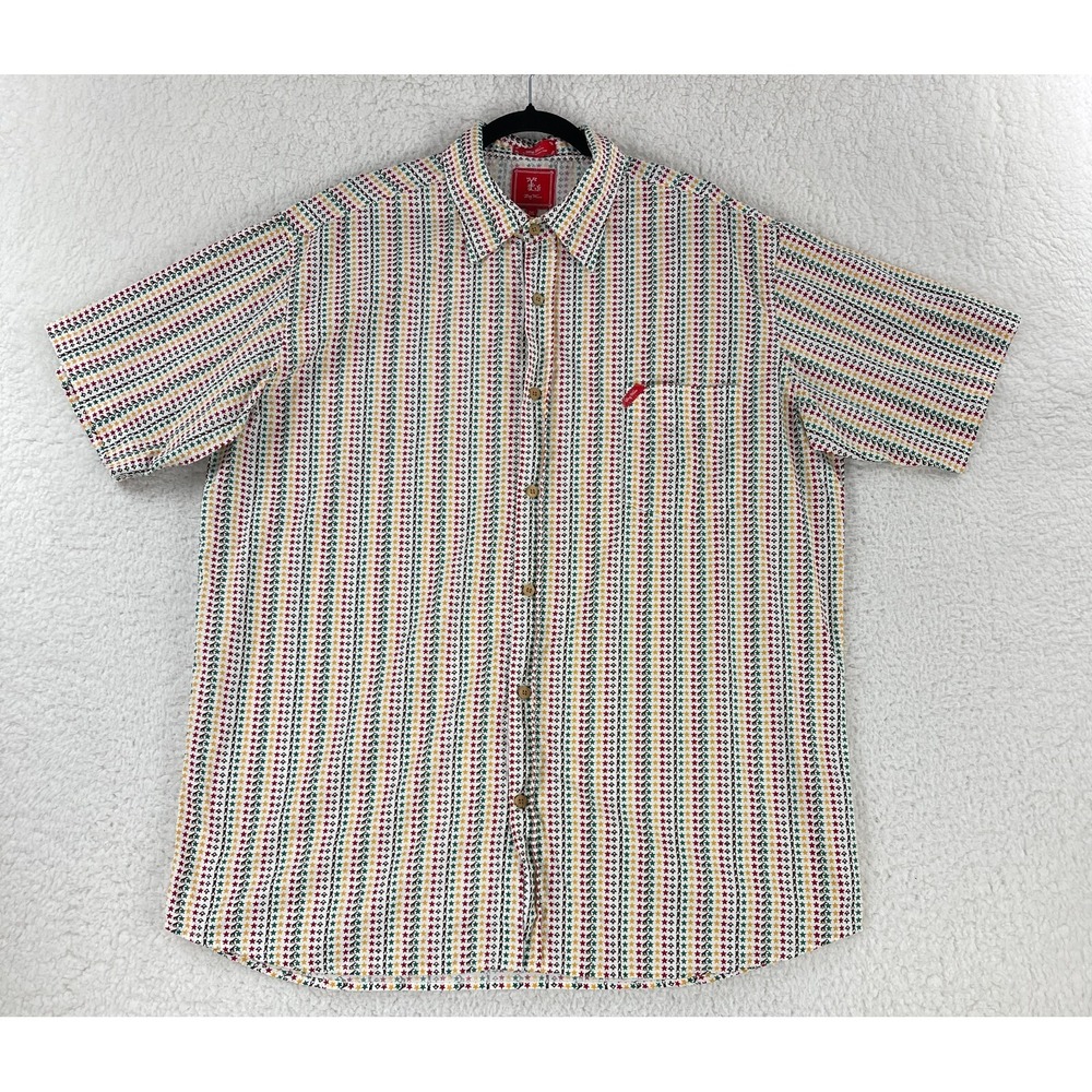 LRG Wovens White Button-Up Casual Shirt Mens Printed Short‎ Sleeve Size 2XL